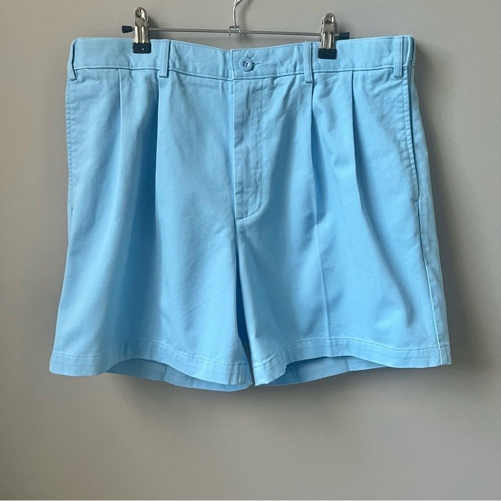 Lands' End Shorts Men's‎ 35 Aqua Blue Pleated Preppy 100% Cotton Golf Chino